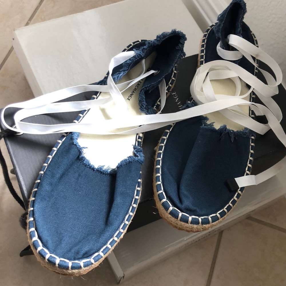 Armani Dark Denim espadrilles with tie up straps